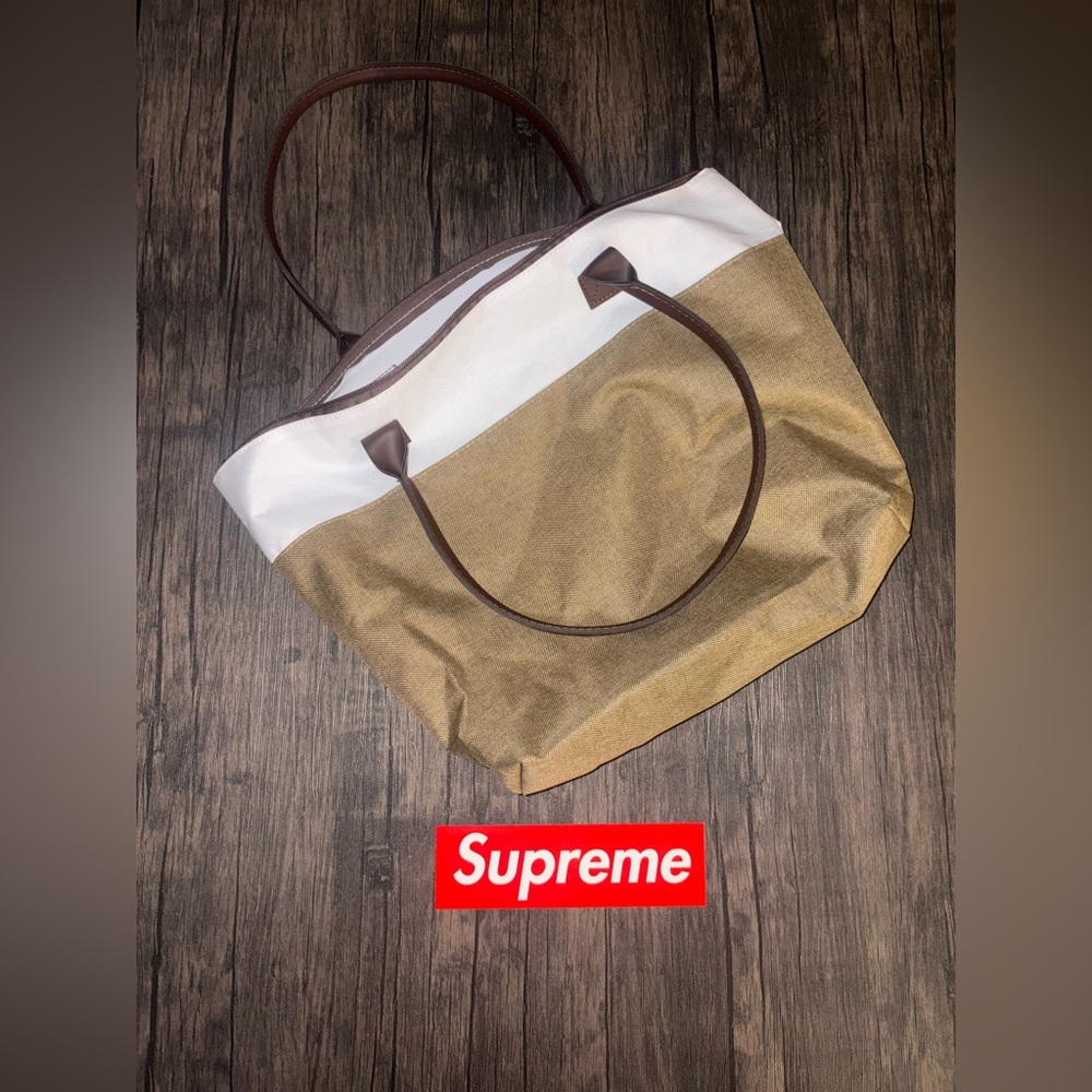 Two-Tone Tote Bag in Tan and White - Picture 1 of 1